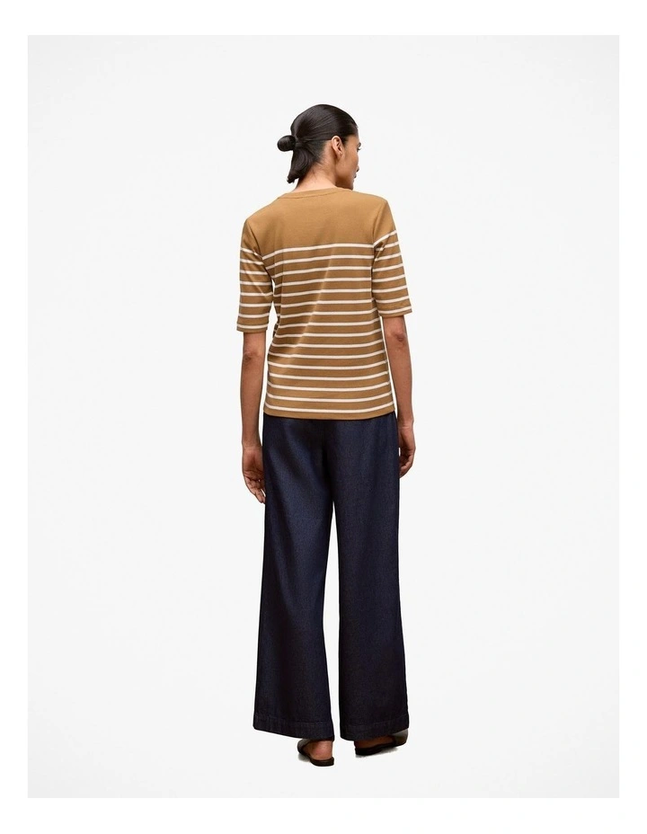 Cotton Stripe Half Sleeve T-shirt in Rich Tan image 5
