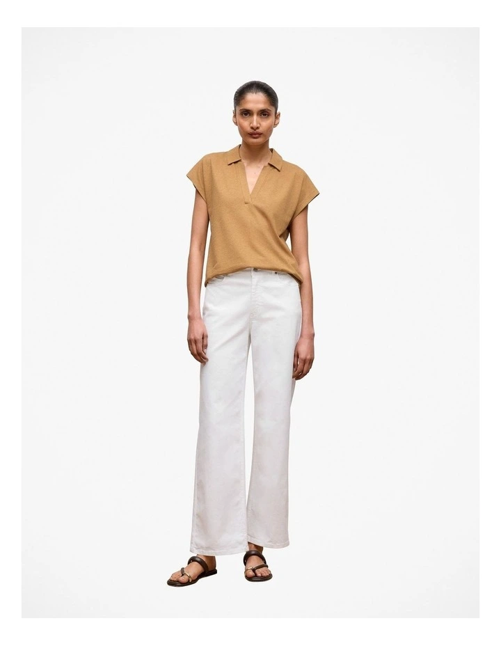 Linen Cotton Relaxed Cap Sleeve Polo in Rich Tan image 2