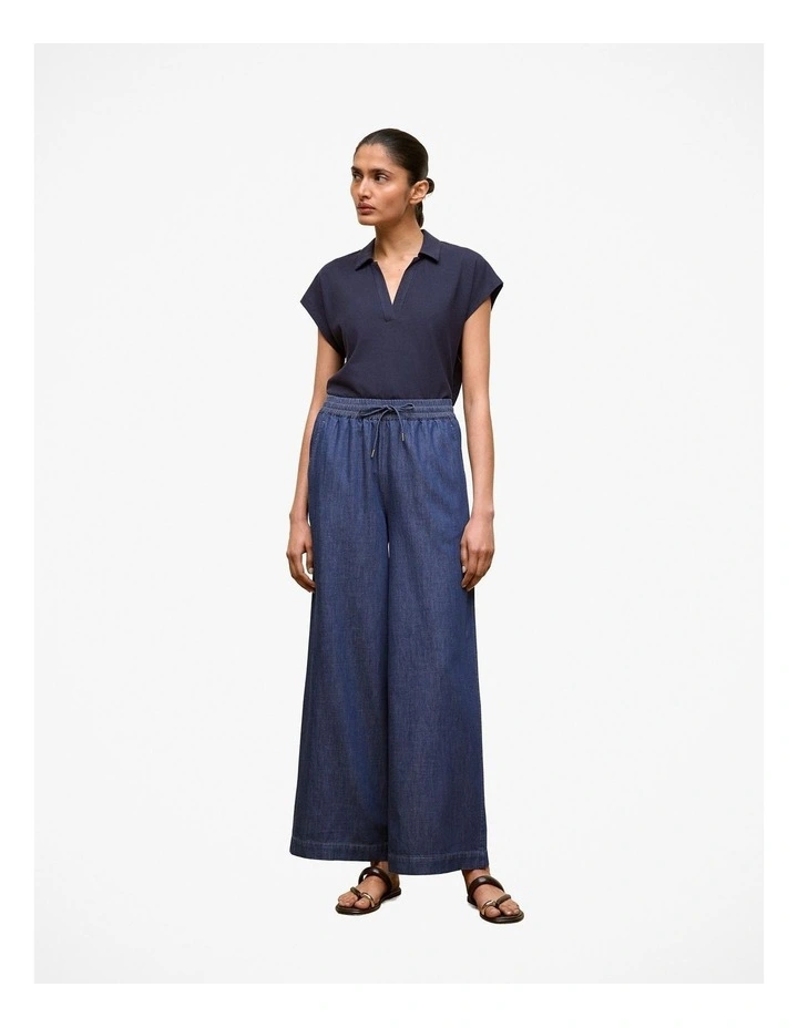 Linen Cotton Relaxed Cap Sleeve Polo in Night Sky image 2