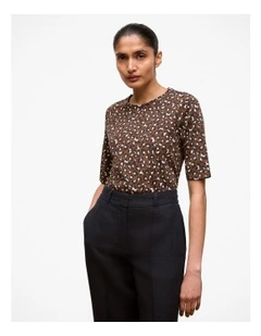 Cotton Leopard Half Sleeve T-shirt in Bitter Chocolate