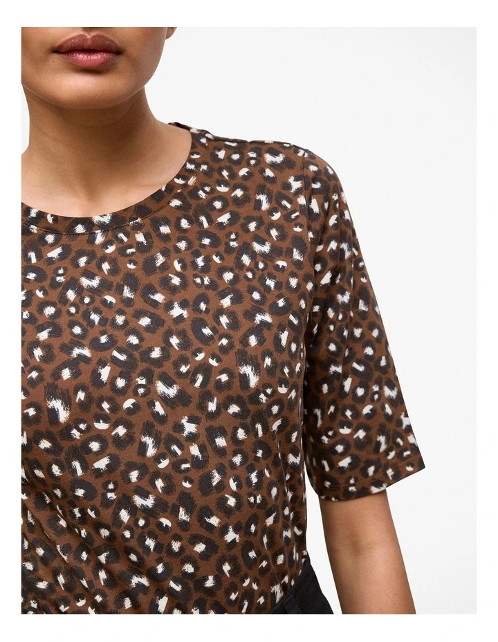 Cotton Leopard Half Sleeve T-shirt in Bitter Chocolate image 3