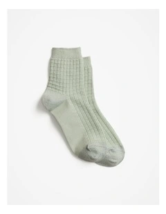 Textured Grid 1/4 Crew Sock in Light Mint