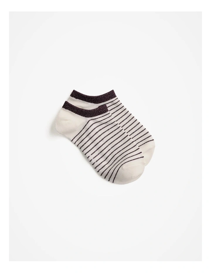 Metallic Stripe Low Cut Sock in Dark Plum image 1