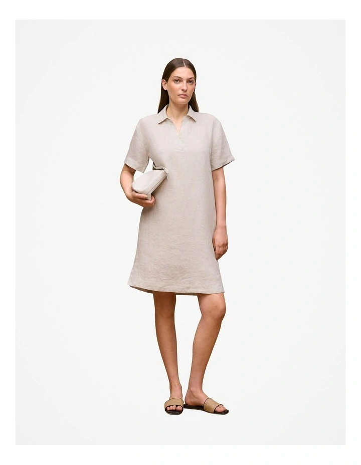 Linen Popover Shift Dress in Flax image 2