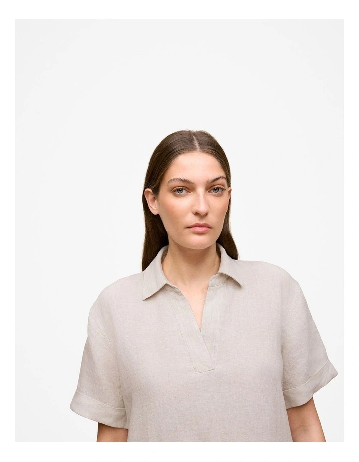 Linen Popover Shift Dress in Flax image 3