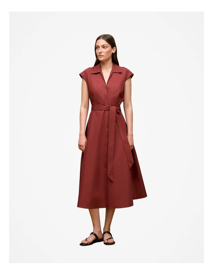 Poplin Cap Sleeve Shirt Dress in Deep Red image 3