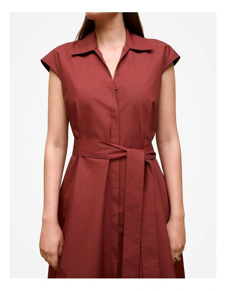 Poplin Cap Sleeve Shirt Dress in Deep Red image 4