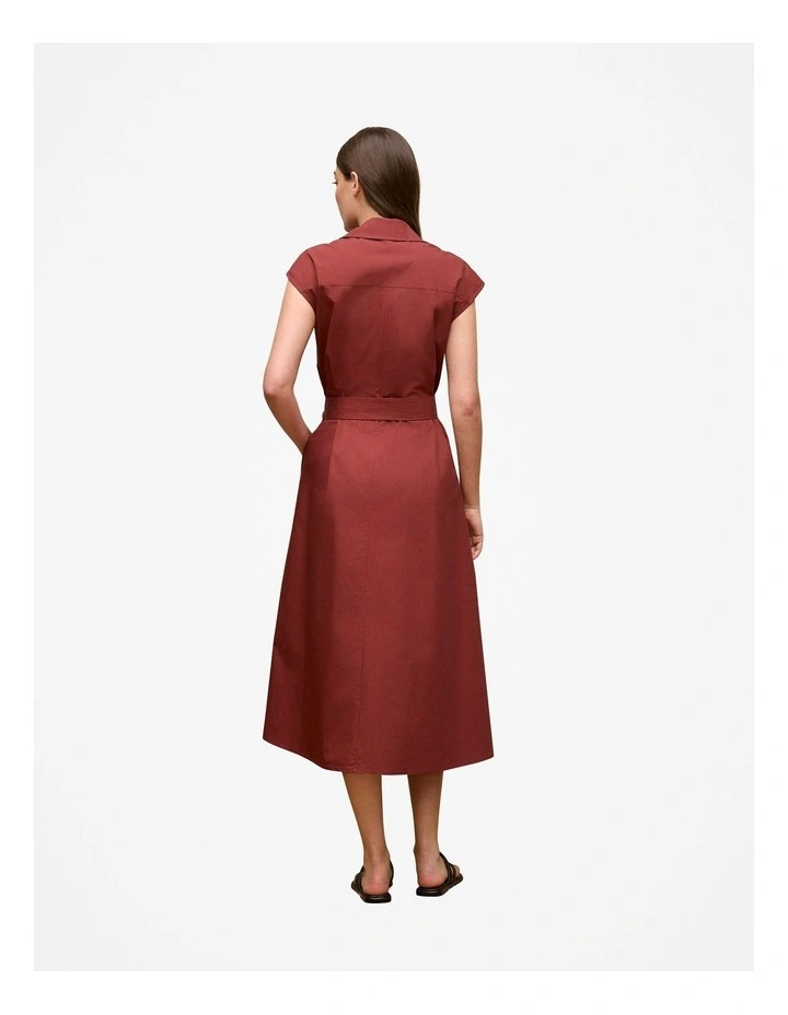 Poplin Cap Sleeve Shirt Dress in Deep Red image 5