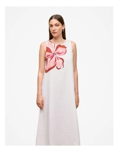 Peony Linen Sleeveless Column Dress in White