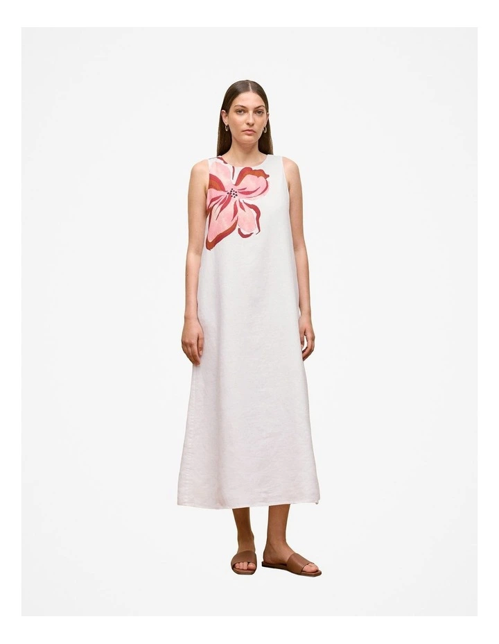 Peony Linen Sleeveless Column Dress in White image 3