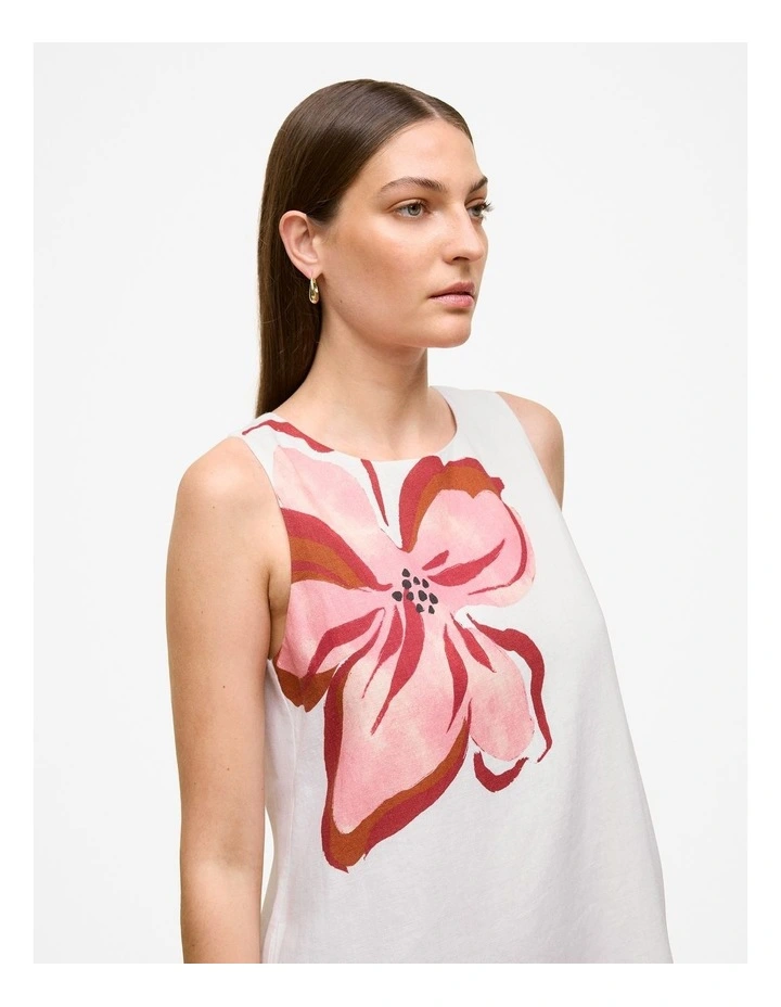 Peony Linen Sleeveless Column Dress in White image 4