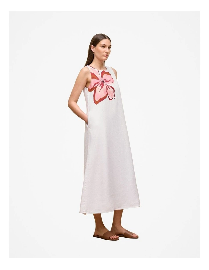 Peony Linen Sleeveless Column Dress in White image 5