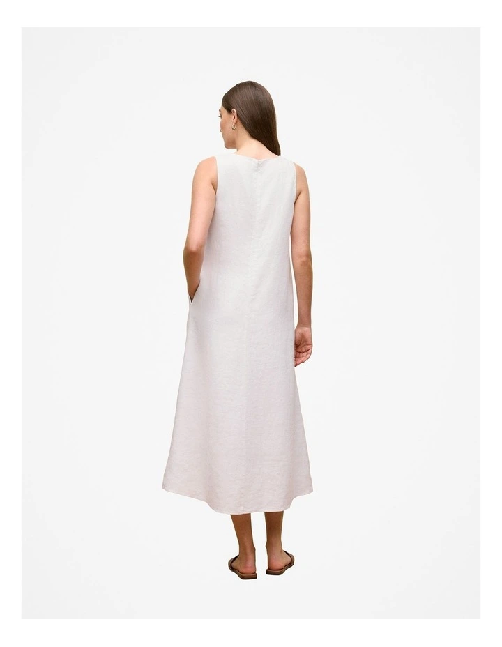 Peony Linen Sleeveless Column Dress in White image 6