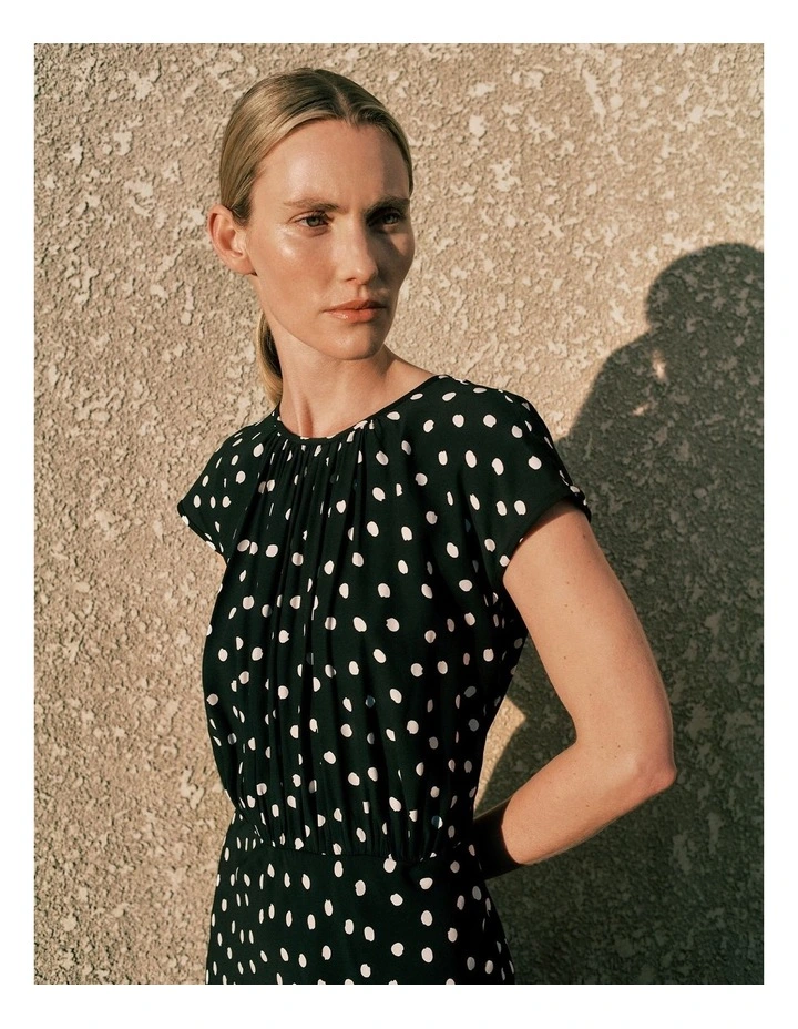 Spot Crepe Bias Cut Dress in Black image 2