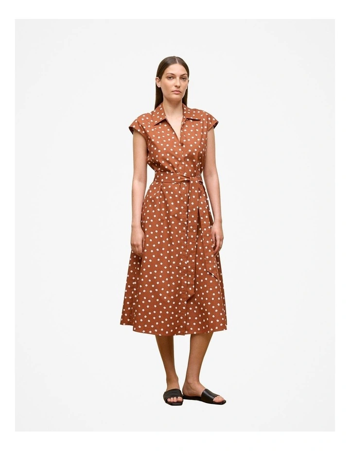 Spot Poplin Cap Sleeve Shirt Dress in Burnt Orange image 2