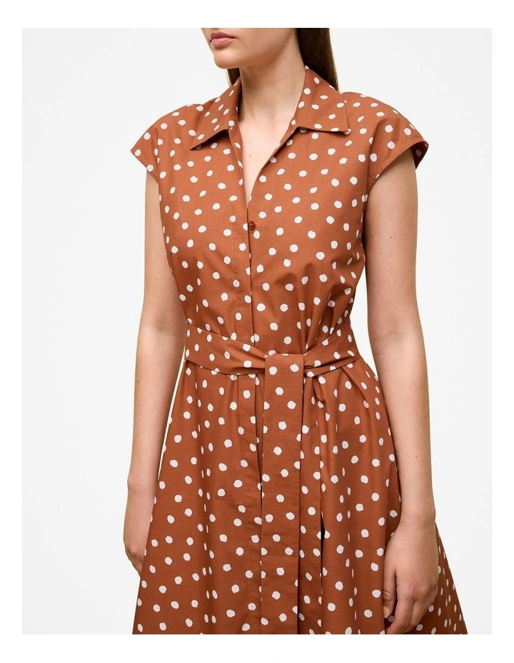 Spot Poplin Cap Sleeve Shirt Dress in Burnt Orange image 3