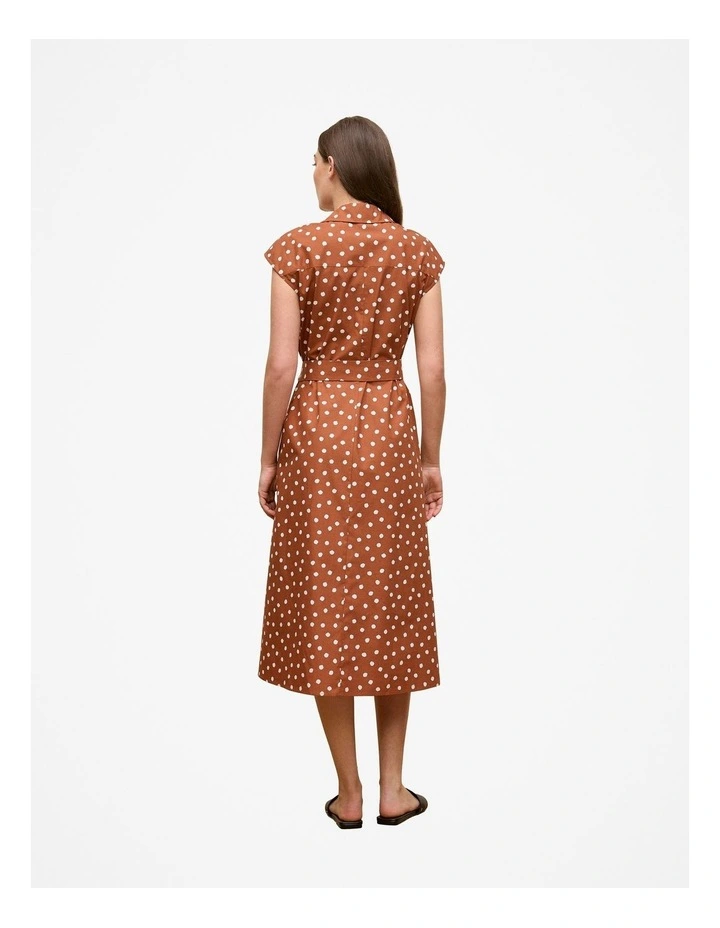 Spot Poplin Cap Sleeve Shirt Dress in Burnt Orange image 4