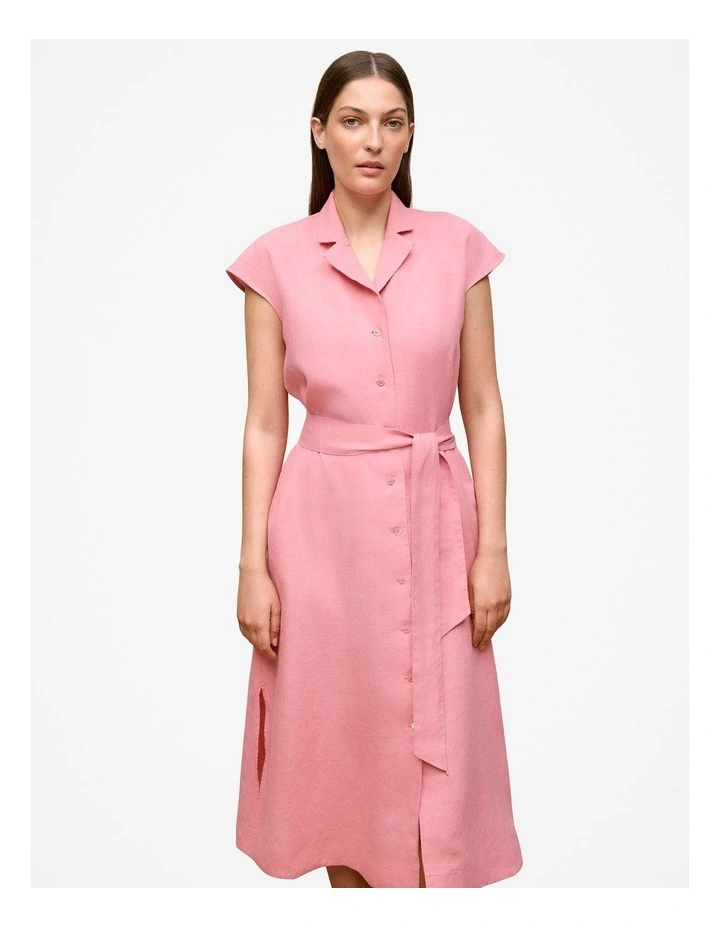 Linen Cap Sleeve Shirt Dress in Pink Peony image 1