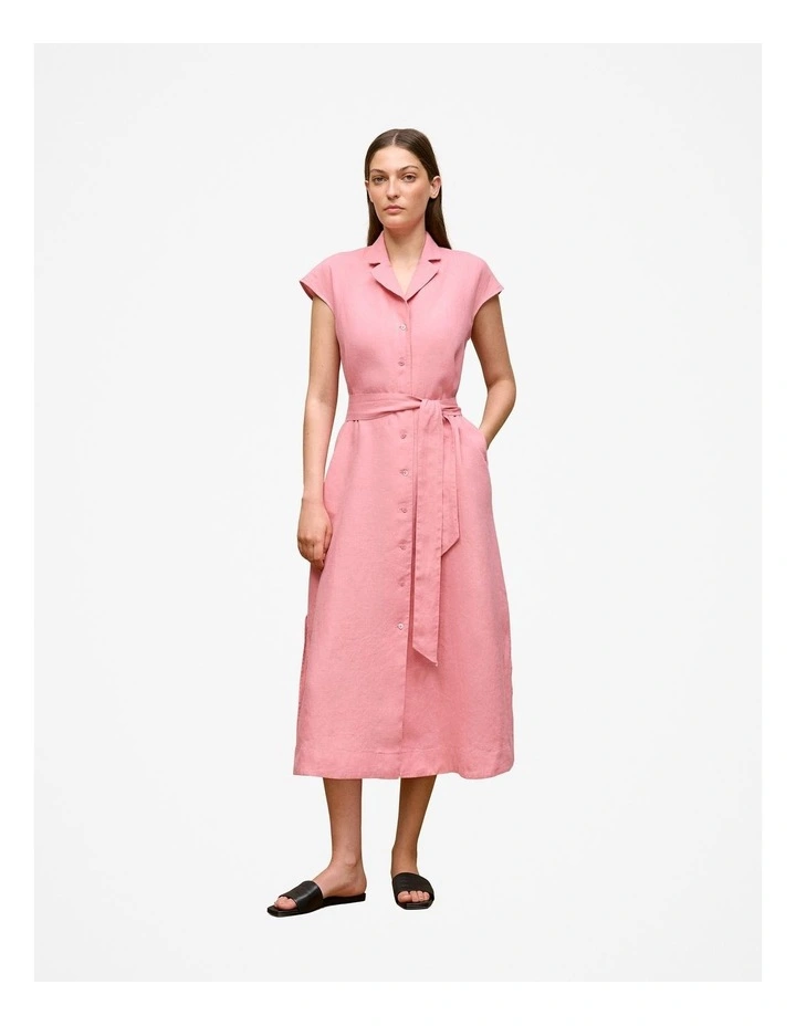 Linen Cap Sleeve Shirt Dress in Pink Peony image 2