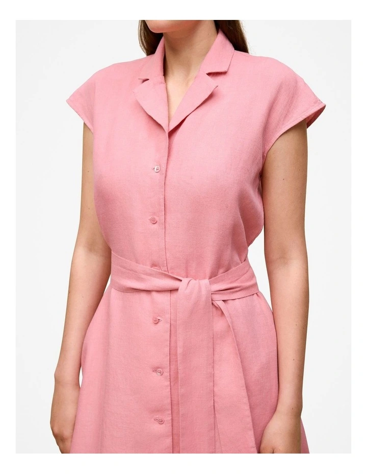 Linen Cap Sleeve Shirt Dress in Pink Peony image 3