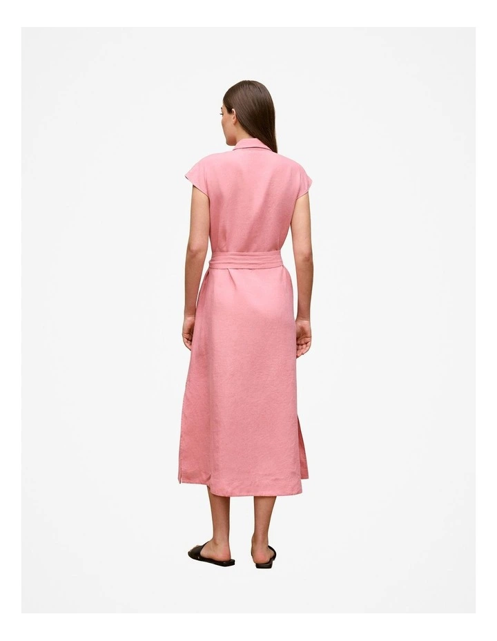 Linen Cap Sleeve Shirt Dress in Pink Peony image 4