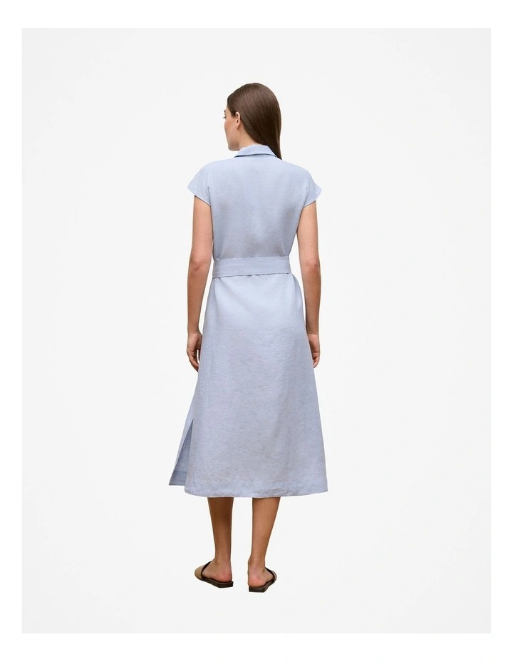 Linen Cap Sleeve Shirt Dress in Ice Blue image 4