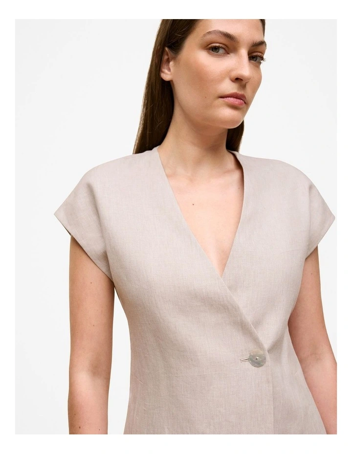 Yarn Dyed Linen Cap Sleeve Vest in Flax image 3