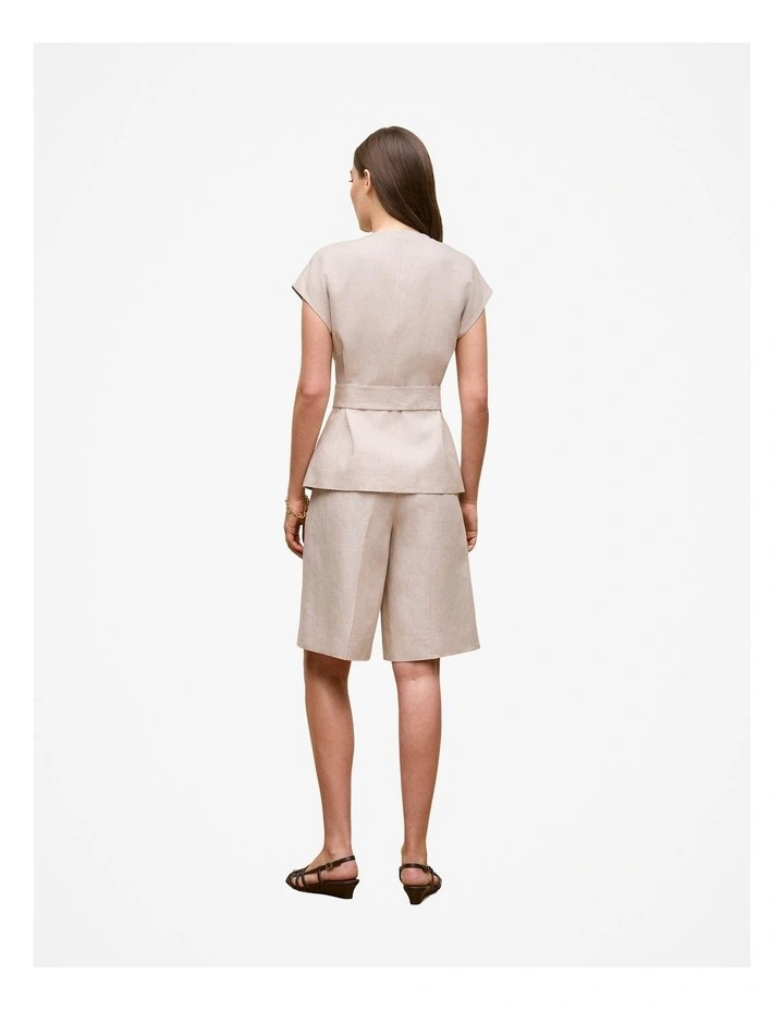 Yarn Dyed Linen Cap Sleeve Vest in Flax image 6