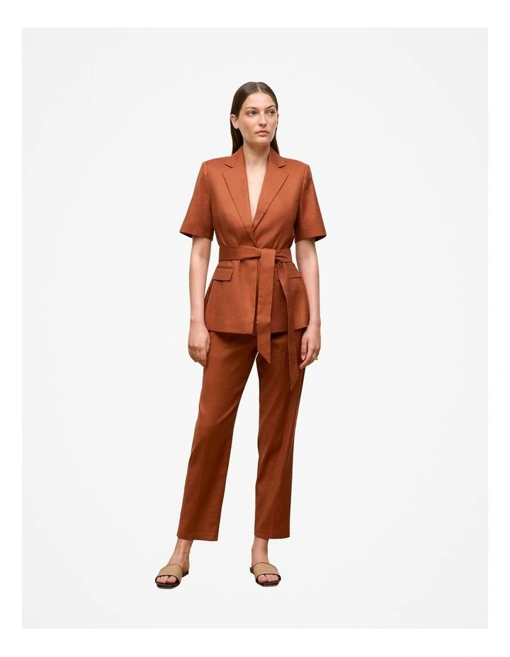 Linen Blend Short Sleeve Blazer in Burnt Orange image 2