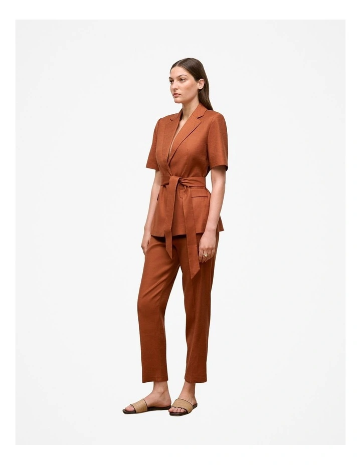 Linen Blend Short Sleeve Blazer in Burnt Orange image 4