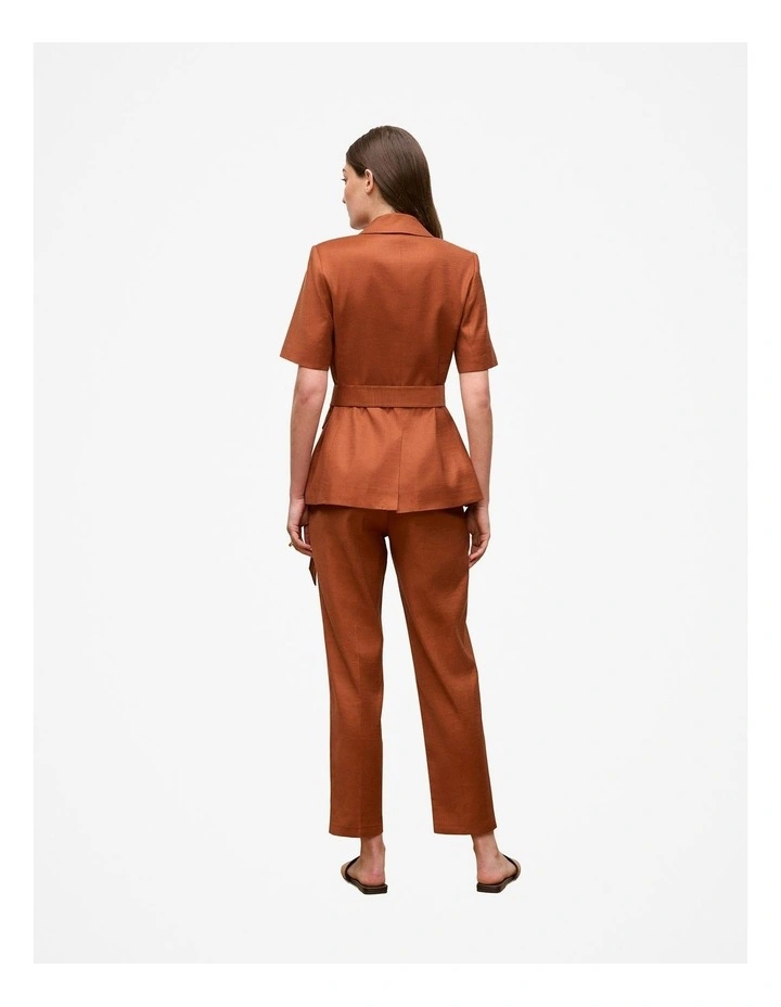 Linen Blend Short Sleeve Blazer in Burnt Orange image 5