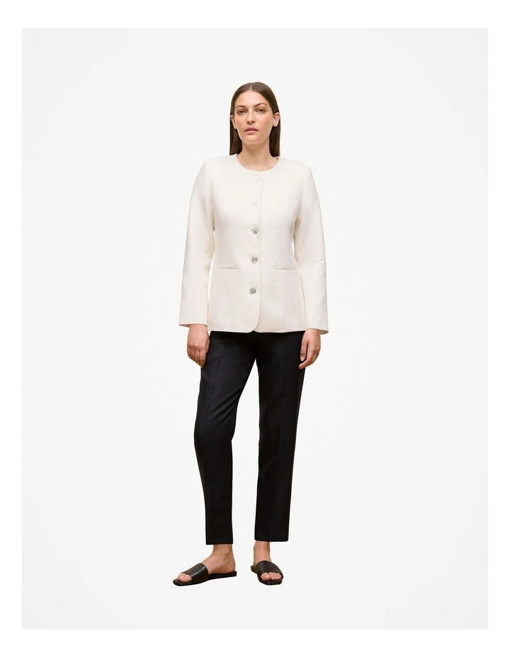 Basketweave Linen Collarless Jacket in Pearl image 3