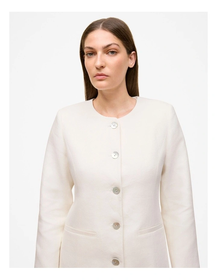 Basketweave Linen Collarless Jacket in Pearl image 4
