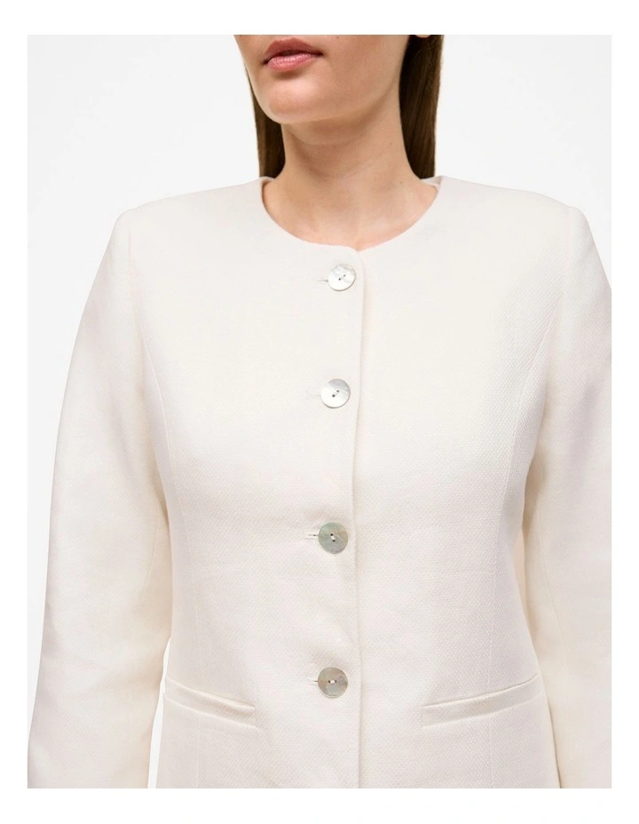 Basketweave Linen Collarless Jacket in Pearl image 5