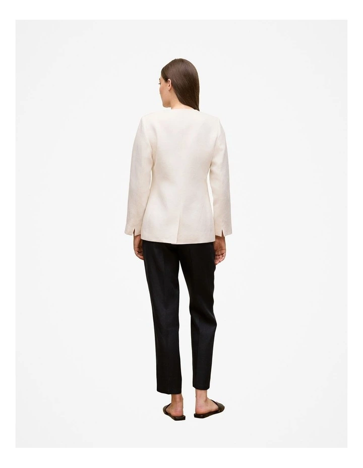 Basketweave Linen Collarless Jacket in Pearl image 6