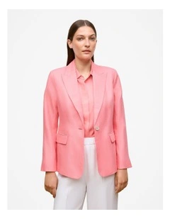 Linen Twill Single Breasted Blazer in Pink Peony