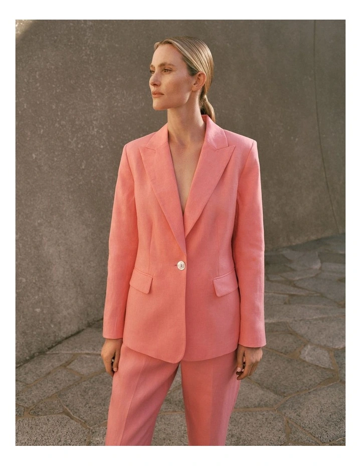 Linen Twill Single Breasted Blazer in Pink Peony image 2