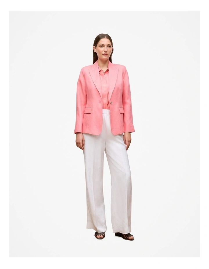 Linen Twill Single Breasted Blazer in Pink Peony image 3