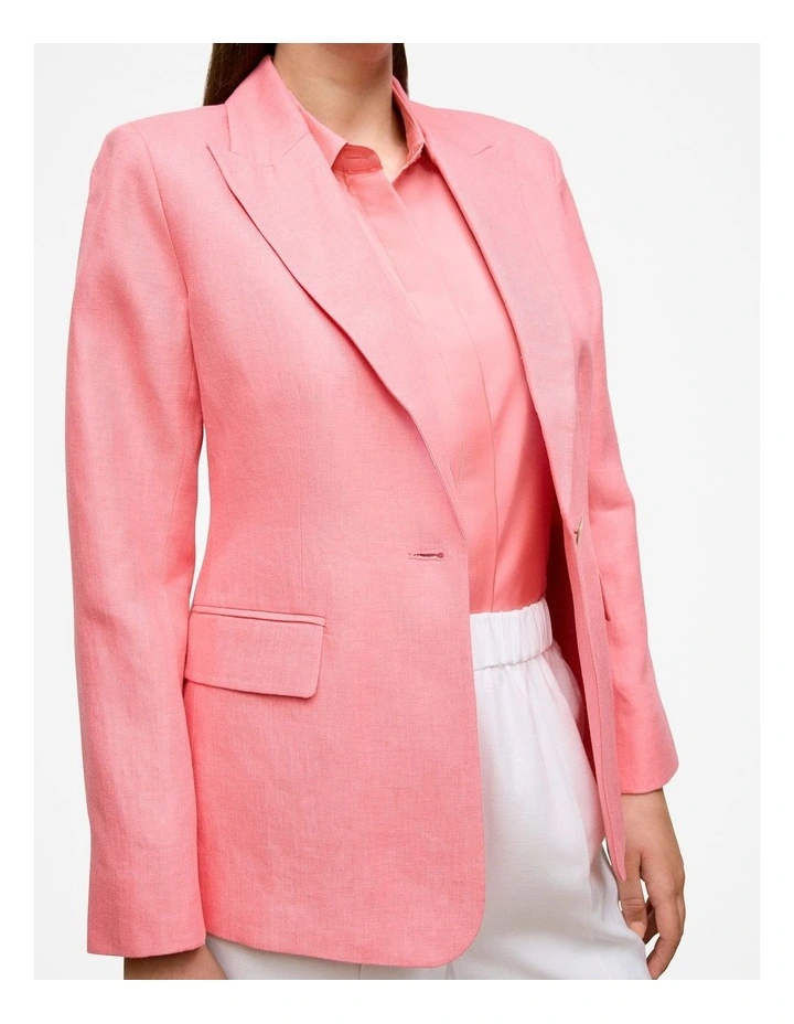 Linen Twill Single Breasted Blazer in Pink Peony image 4