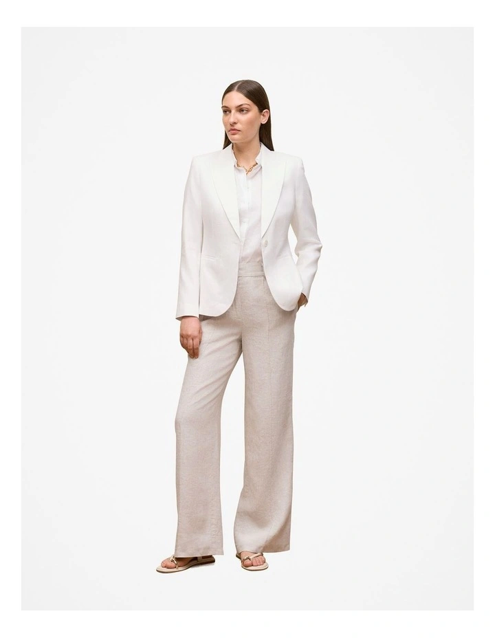 Linen Cotton Herringbone Blazer in White image 3