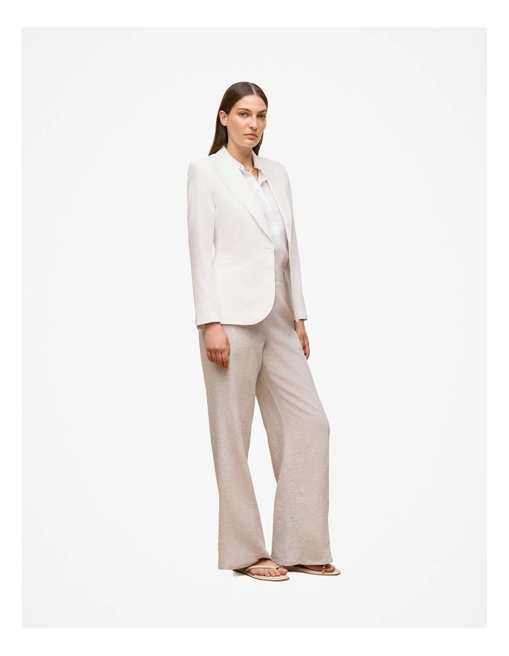 Linen Cotton Herringbone Blazer in White image 5