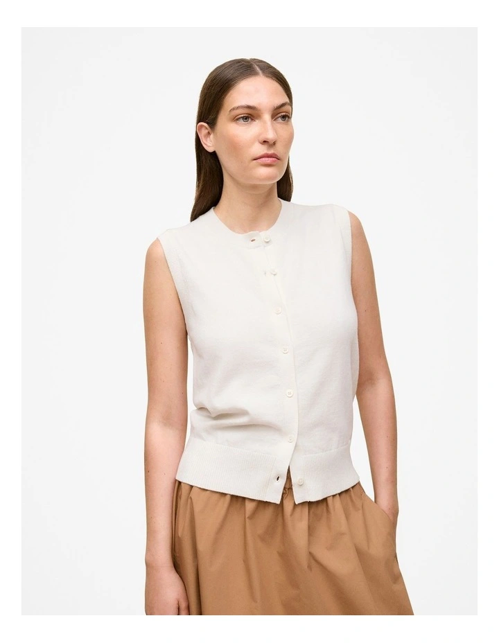 Cotton Cashmere Knit Vest in White image 1
