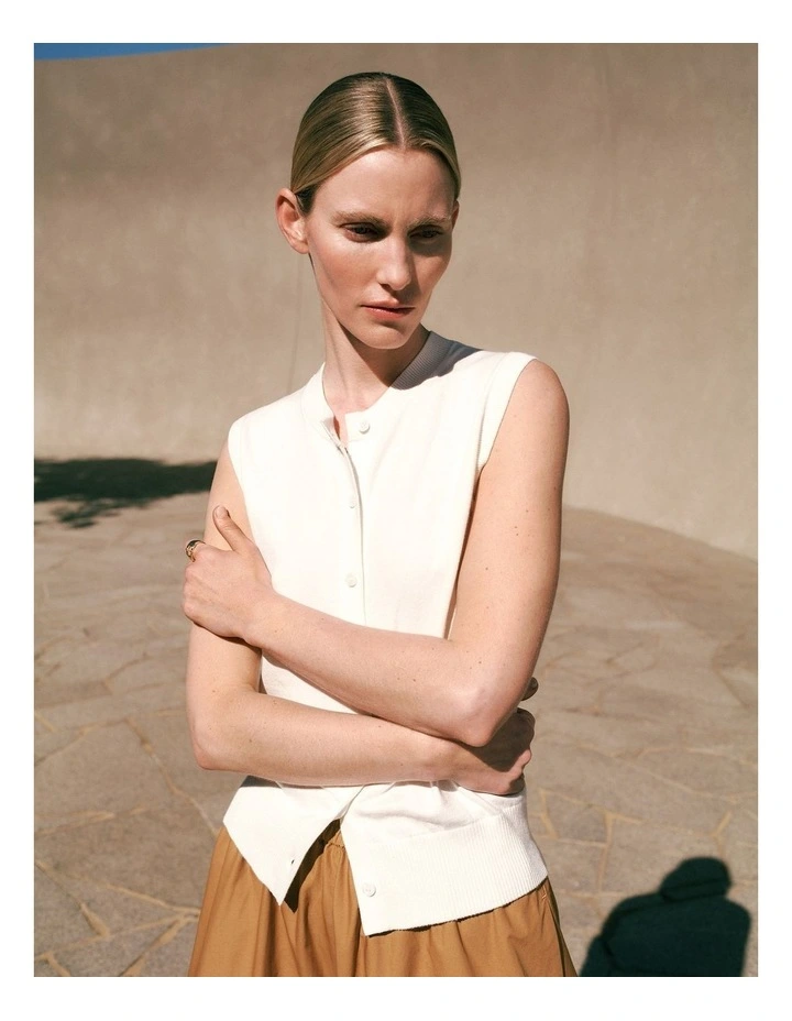 Cotton Cashmere Knit Vest in White image 2