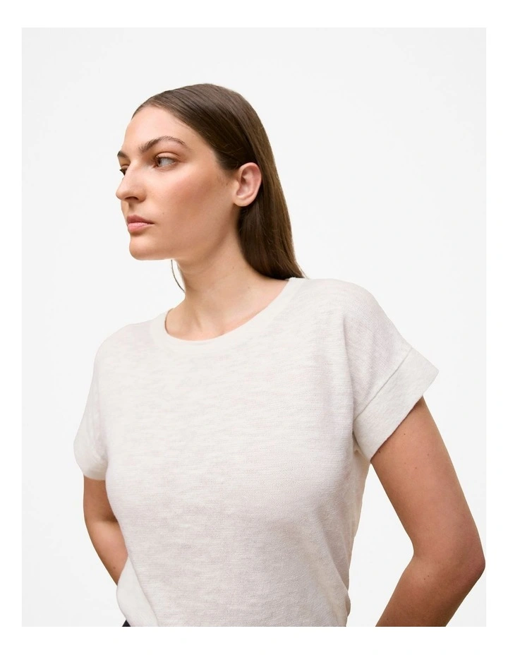 Linen Cotton Relaxed T-shirt in White image 4