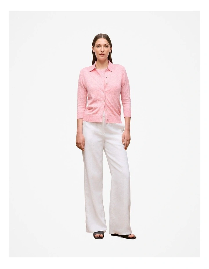 Linen Cotton Mouline Collared Cardigan in Pink Peony image 3