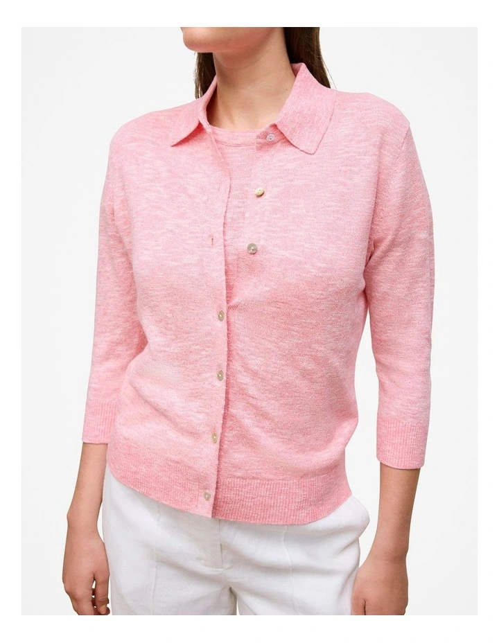 Linen Cotton Mouline Collared Cardigan in Pink Peony image 4