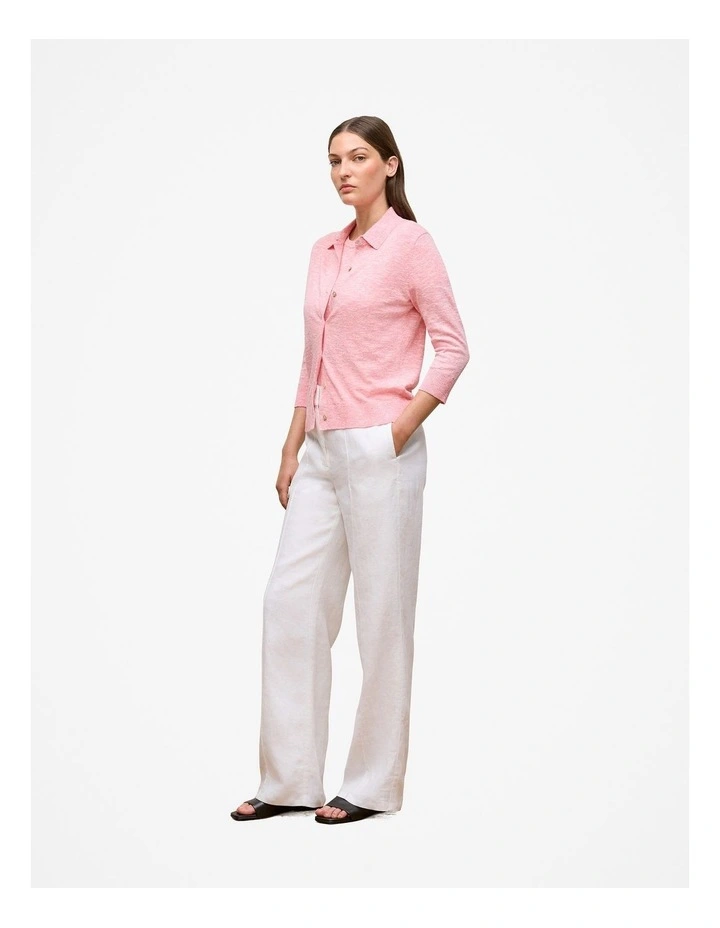 Linen Cotton Mouline Collared Cardigan in Pink Peony image 5