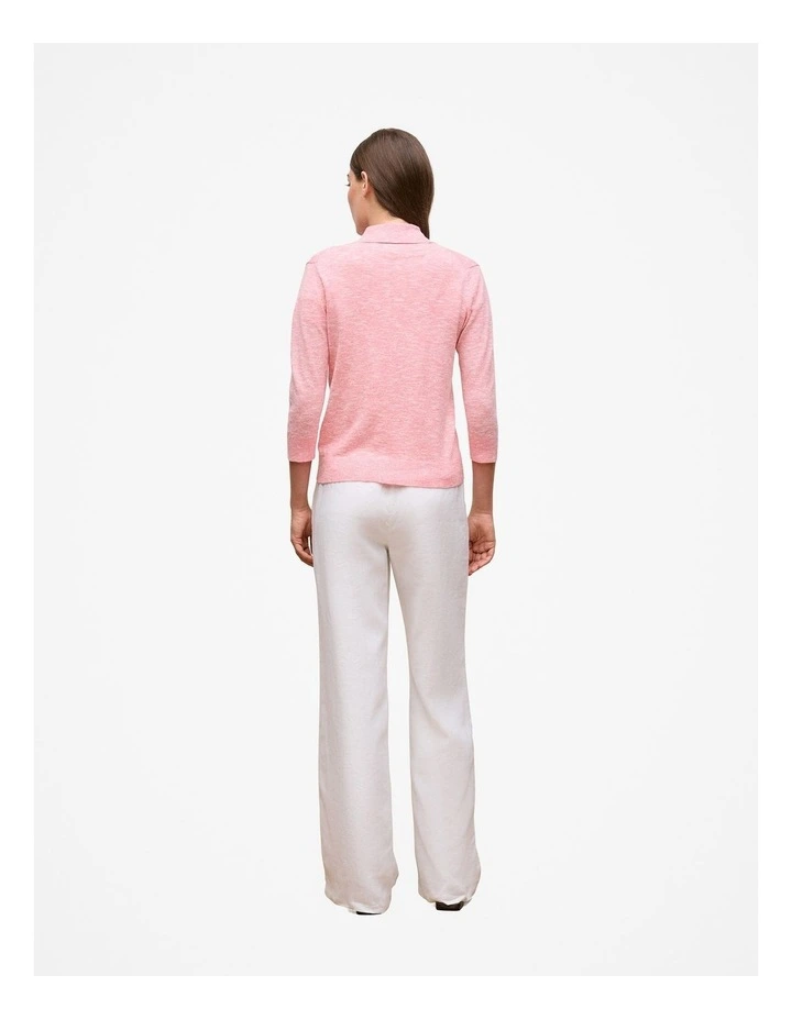 Linen Cotton Mouline Collared Cardigan in Pink Peony image 6