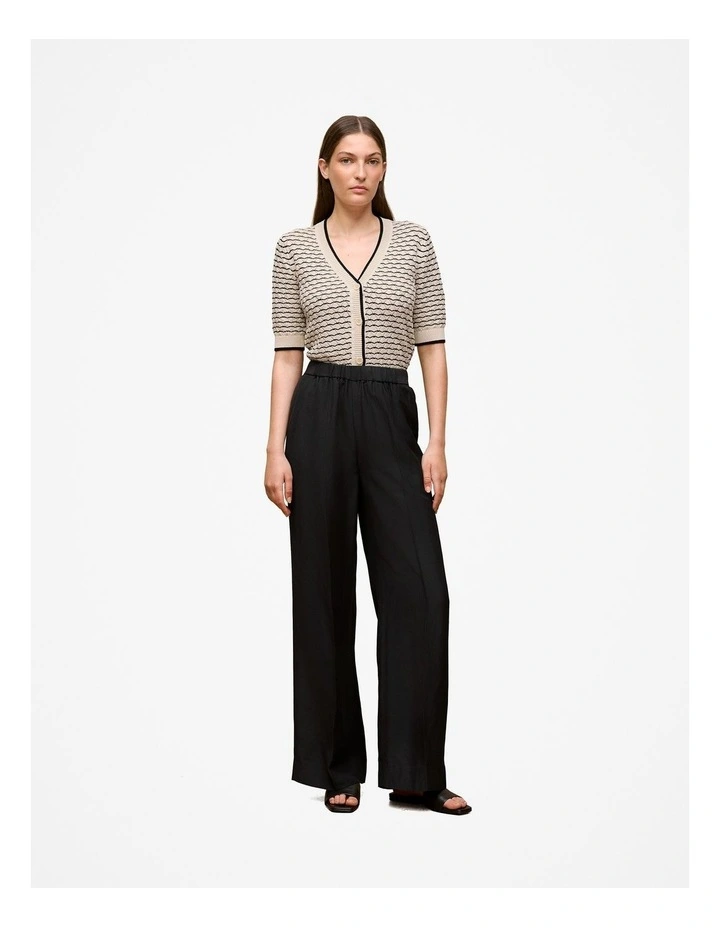 Pointelle Stripe Short Sleeve Cardigan in Stone image 2