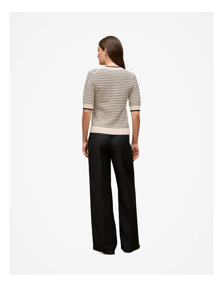 Pointelle Stripe Short Sleeve Cardigan in Stone image 4